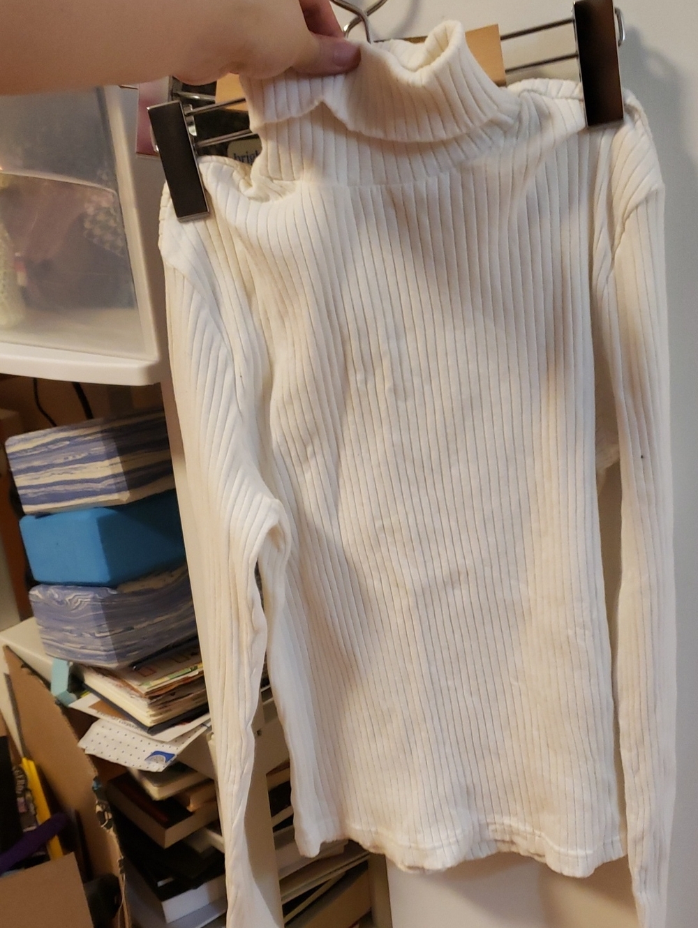 H&M Cream Cotton Ribbed Turtleneck Top
